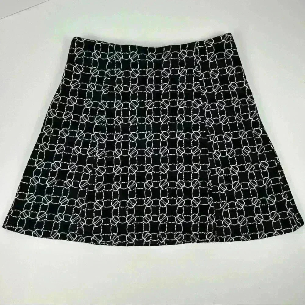 LOFT Black A-Line Skirt with White Chain Link Pattern